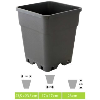 Square flower pot with roughened surface approx. 23.5 x 23.5 x 28 cm vol. 11 ltr.