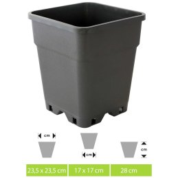 Square flower pot with roughened surface approx. 23.5 x 23.5 x 28 cm vol. 11 ltr.