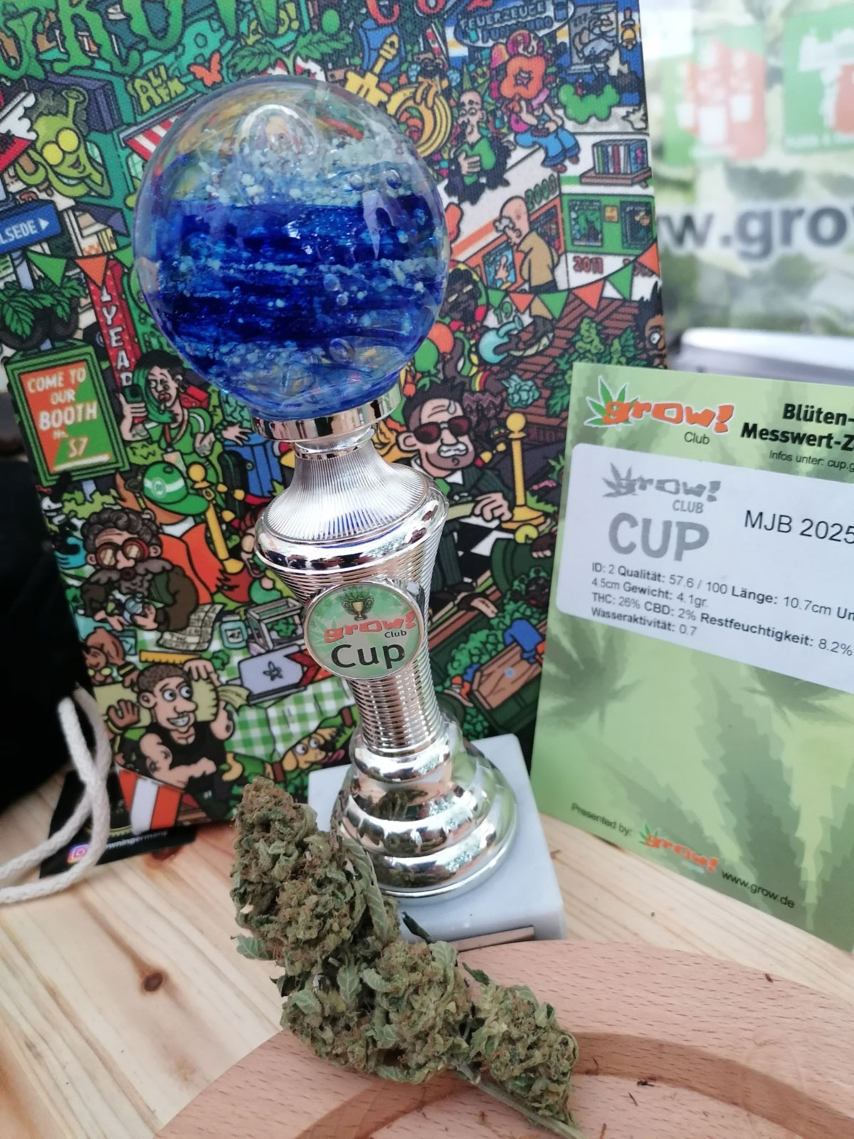 Das ist der Pokal und die Siegerurkunde inklusive dem GewinnerBud.